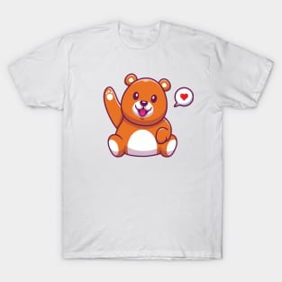 Cute Bear Waving Hand Cartoon T-Shirt